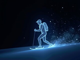 Obraz premium hologram illustration of a man doing snow skiing