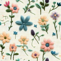 Seamless delicate embroidered floral pattern