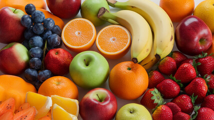 Assorted Fresh Fruits Including Apples, Oranges, Bananas, and Strawberries  
