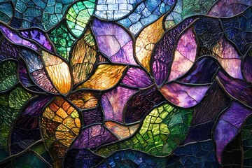 Vivid Stained Glass Art with Floral Patterns