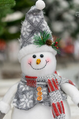 Christmas snowman figure close up