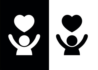 Helping hands lifting a heart from below icon black silhouette on white background