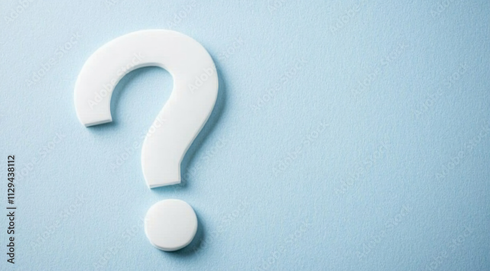 Poster Creative question mark symbol on a soft blue background indicating inquiry and curiosity in a minimalistic design