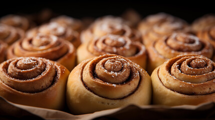 Fototapeta premium Fresh cinnamon rolls cinnabons. Baking bright wallpaper