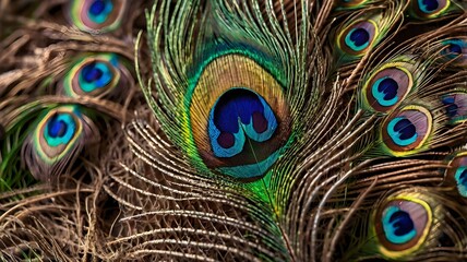 Obraz premium vibrant peacock feather showcases mesmerizing swirl of colors and intricate patterns,