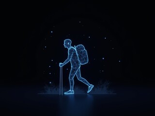 Fototapeta premium Advanced hologram of mountain climber wearing backpack.