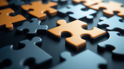 Obraz premium Orange puzzle piece standing out among blue pieces design background