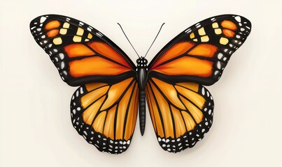 Fototapeta premium A vibrant orange and black monarch butterfly displayed against a neutral background, showcasing its intricate wing patterns and beauty.