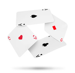 Four aces in air on white background. Poker and other card games