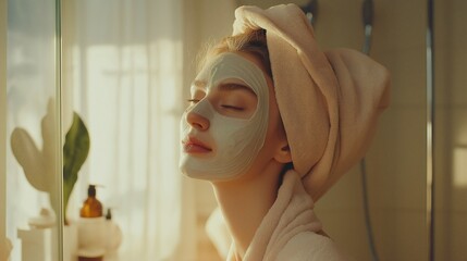 Girl in the bath applying a mask on her face