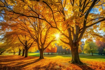 Fototapeta premium Golden Autumn Park: Capture breathtaking fall foliage and stunning nature landscapes.