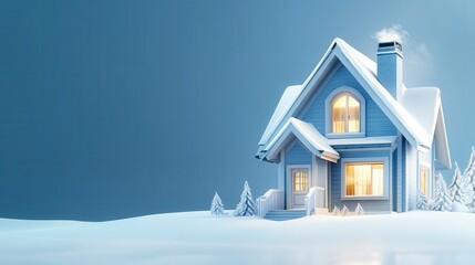 Fototapeta premium two story california house model in winter mountains, new home concept, copy space 