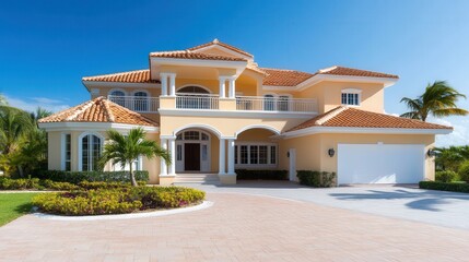 two story coral florida house, new home concept, copy space  