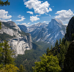 Half dome, north dome and royal arches seen from four mile trail.