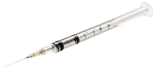 Syringe with a needle on a white background
