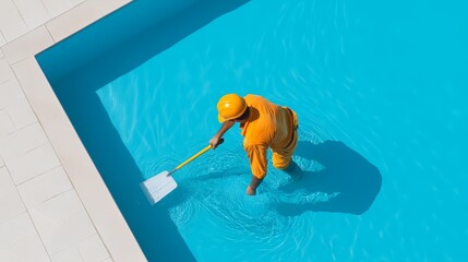Pool Cleaning Service Professional - Clean pool, worker, summer, maintenance, refreshing.
