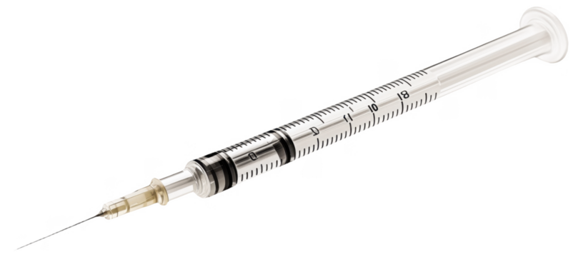 Syringe with a needle on a white background