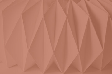 Macro Mocha Mousse image of paper folded in geometric shapes, three-dimensional effect, abstract background. Out of focus. Trendy color 2025 Mocha Mousse.