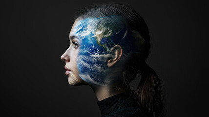 Intriguing collage of woman and Earth imageries. Generative AI image