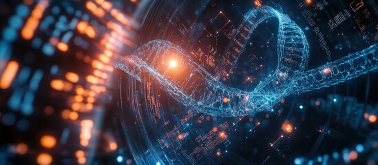 Obraz premium DNA helix structure over circuit board.
