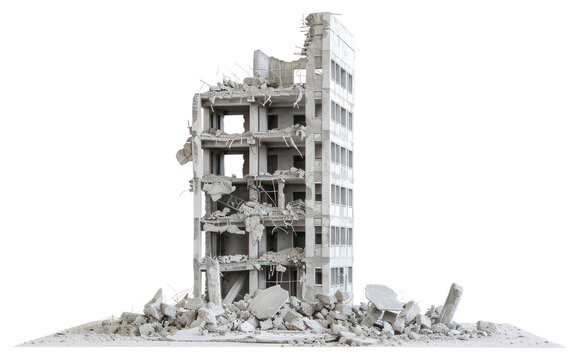 PNG Tower destroyed building architecture demolition rubble. - Powered by Adobe