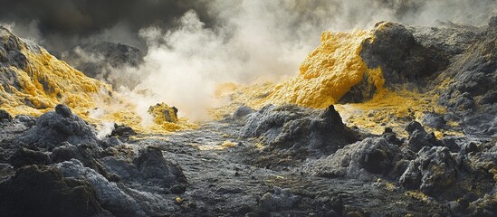 Geothermal landscape with sulfur deposits.