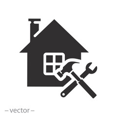house construction work, home repair icon, building maintenance service, flat vector illustration