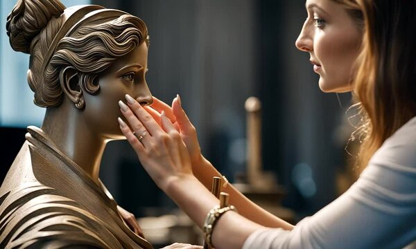 Sculptor doing a restoration of a sculpture.