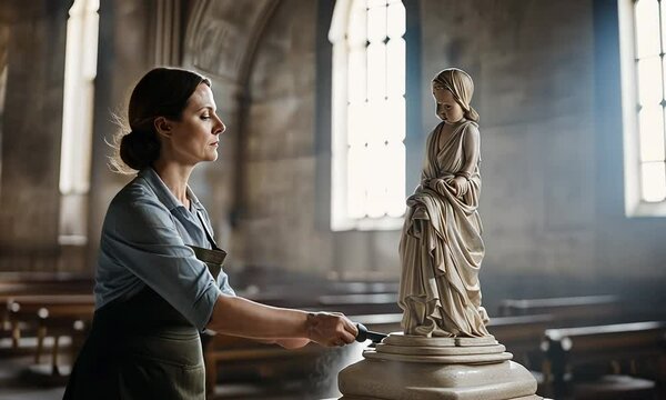Sculptor doing a restoration of a sculpture.