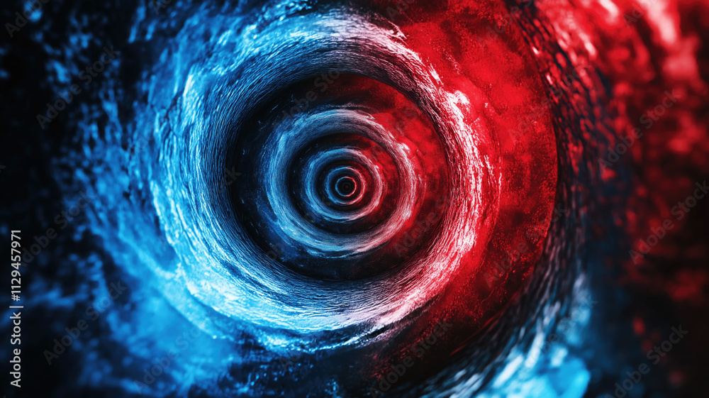 Wall mural red and blue spiral. circle orbit rotation. abstract background with space for text.