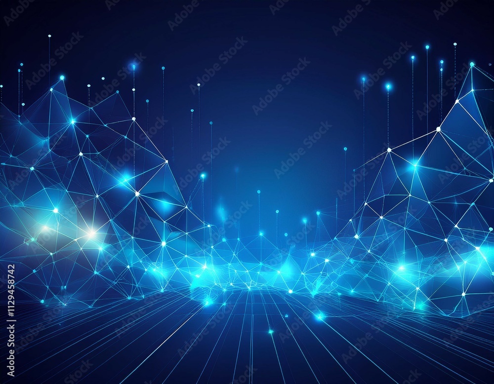 Canvas Prints abstract blue background with polygonal shapes and light dots futuristic digital technology concept