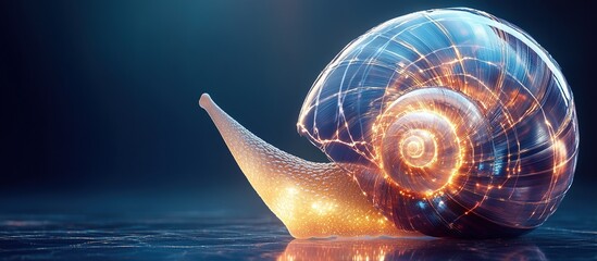 Glowing snail with spiral shell.