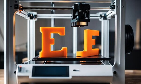 3d printer prints a letter E.