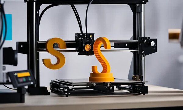 3d printer prints a letter S.