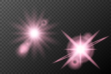 Set light effect Pink isolated flare explosion shiny dust line solar flare star spark neon light holidays festival, vector element