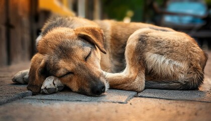 dog sleeping on the ground