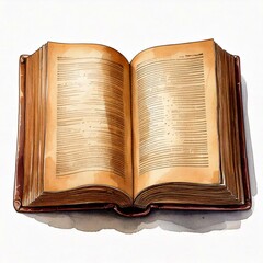 Opened Old Vintage Book Top View Isolated Hand Drawn Watercolor Painting Illustration