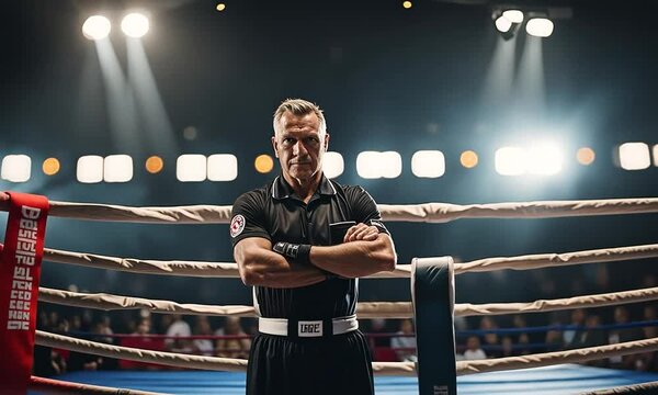 Boxing referee in a boxing ring.