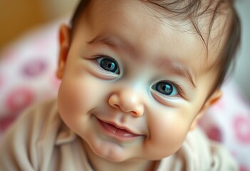A happy baby with a smile and bright eyes