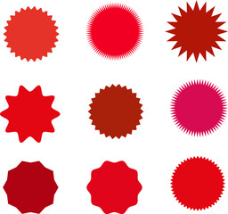 A set of red price tags. Vector starburst, sunburst badges. Vintage labels. Colored stickers. A collection of different types and colors icon. 