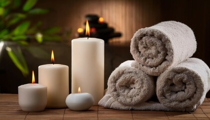 Obraz na płótnie Canvas spa day with candles and towels