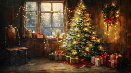 Fototapeta premium An enchanting photo backdrop with a Christmas tree