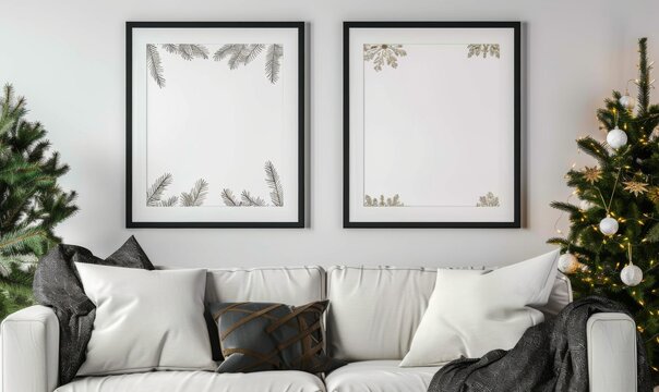 A delightful living room boasts a set of two blank picture frames, inviting personalization for New Year celebrations