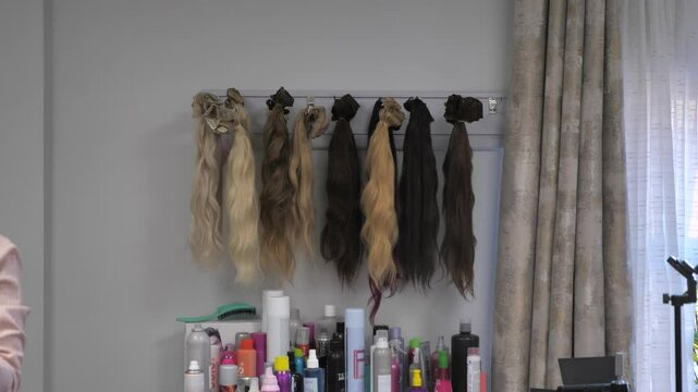 wigs and hair extensions in beauty salon