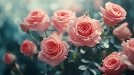 Obraz premium Beautiful pink roses blooming in garden.