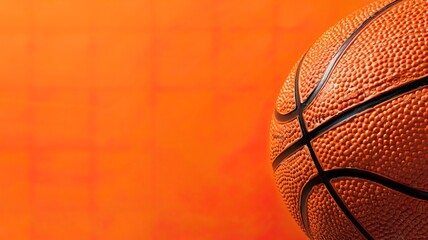 Close-up of a basketball on a vibrant orange background