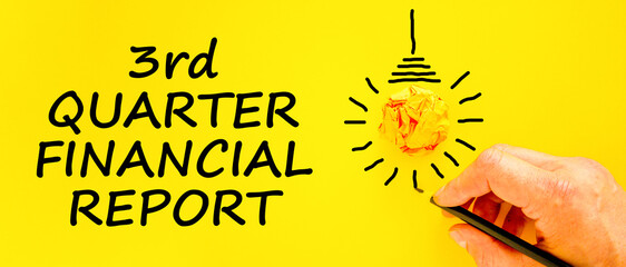 3rd quarter financial report symbol. Concept words 3rd quarter financial report on beautiful yellow paper. Beautiful yellow background. Business 3rd quarter financial report concept. Copy space.