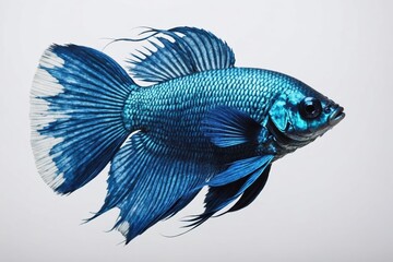 Fototapeta premium Close-up on a fish skin - blue Siamese fighting fish - Betta Splendens in front of a white background