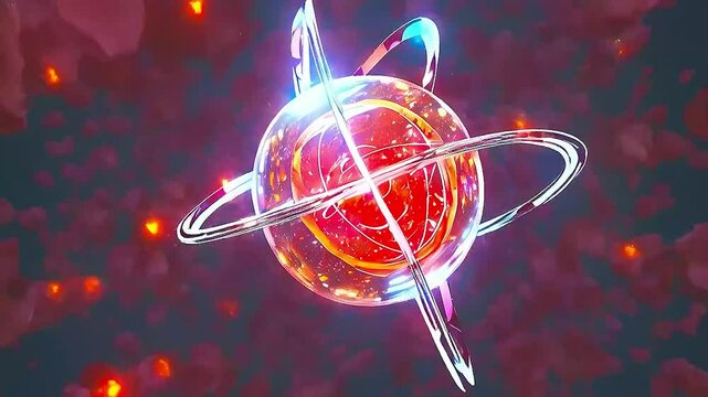 a red planet with a blue ring around it