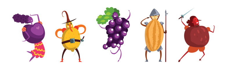 Man and Woman Character in Fruit Costume and Dress Vector Set